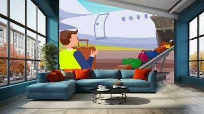 Loading Baggage in Airplane Flat Illustration. Wall mural