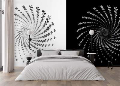 A circle of percent signs in a spiral. A black figure on a white background and an equally white figure on the black side. Wall mural