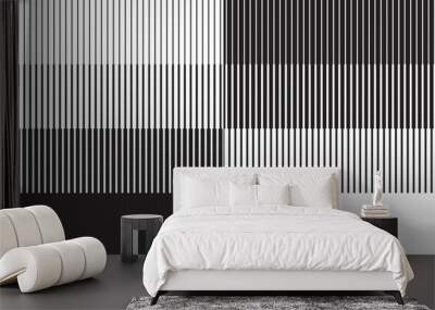 Abstract art geometric background with vertical lines. Optical illusion with lines and transition. Black lines on a white background and white lines on the black side. Wall mural