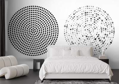 abstract background with dotted circles. halftone dots design. one color and one size in left figure and random colors and sizes in right. Wall mural