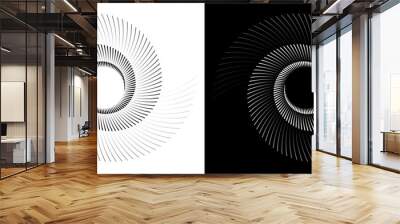 Abstract background with lines in circle. Art design spiral as logo or icon. A black figure on a white background and an equally white figure on the black side. Wall mural