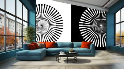 Abstract background with lines in circle. Art design spiral as logo or icon. A black figure on a white background and an equally white figure on the black side. Wall mural