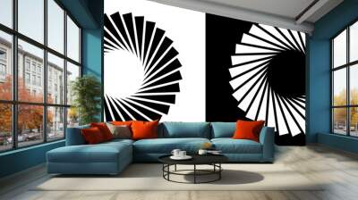 Abstract background with lines in circle. Art design spiral as logo or icon. A black figure on a white background and an equally white figure on the black side. Wall mural