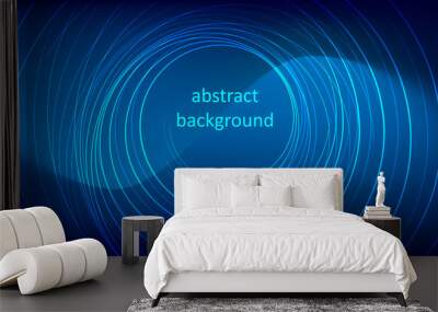 Abstract blue background with glowing neon lines Wall mural