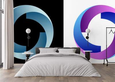 Abstract color spiral over black and white backgrounds. Swirl pattern logo or icon. Wall mural