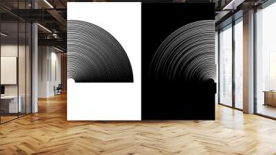 Abstract line art geometric background. Dynamic semicircle like a logo or icon. Black shape on a white background and the same white shape on the black side. Wall mural