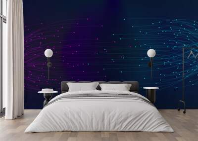 abstract  lines with dots over dark background. connecting or big data concept Wall mural