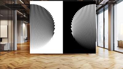 Art sun background. Tattoo template or logo with lines. Black shape on a white background and the same white shape on the black side. Wall mural