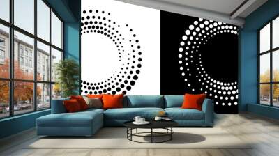 Circle abstract background with dynamic halftone dots in spiral. Yin and yang style. Black shape on a white background and the same white shape on the black side. Wall mural