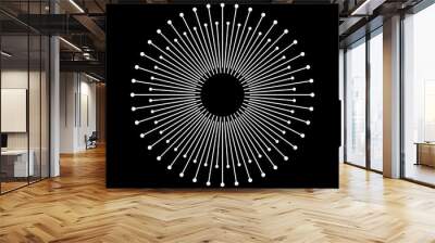 Circle with white lines on a black background like sun concept. Can be used as an icon, logo, tattoo. Wall mural