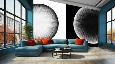 Halftone round as icon or background. Abstract vector circle frame with dots as logo or sun concept. Black shape on a white background and the same white shape on the black side. Wall mural