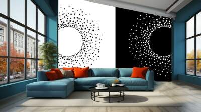 Modern abstract background with dots in circle form. Logo, icon or design element. Black dots on a white background and white dots on the black side. Wall mural