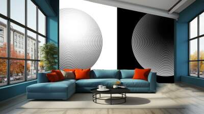 Modern abstract background. Halftone dots in circle form. Round logo. Black shape on a white background and the same white shape on the black side. Wall mural