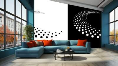 Modern abstract background. Halftone dots in circle form. Round logo. Vector dotted frame. Design element or icon. Black shape on a white background and the same white shape on the black side. Wall mural