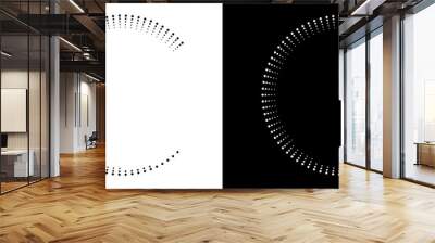 Modern abstract background. Halftone dots in circle form. Spiral logo, icon or design element. Black dots on a white background and white dots on the black side. Wall mural