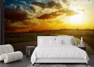 perfect sunset over asphalt road Wall mural