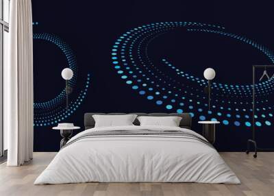 Perspective view to abstract halftone dotted circle. Spiral universe concept. Big Data concept. Wall mural