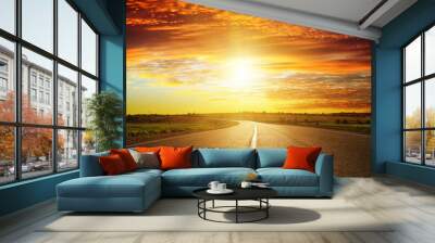 red sunset over road Wall mural