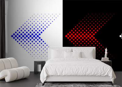 Set of color halftone arrows on white and black backgrounds. Digital art dotted dynamic arrows. Wall mural