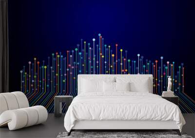 speed lines, big data concept with dots. dark blue illustration with financial indexes. Wall mural