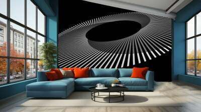 Spiral with white lines as dynamic abstract vector background or logo or icon. Abstract background with lines in circle. Artistic illustration with perspective on black background. Wall mural