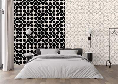 Two abstract seamless backgrounds with randon connected dots Wall mural