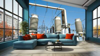 view to high-voltage substation with switch Wall mural