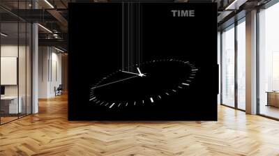 white clock on a black background with a perspective and a luminous minute arrow Wall mural