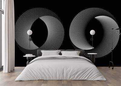 White lines in circle abstract background. Yin and yang symbol. Dynamic transition illusion. Wall mural