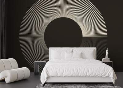 White radial lines of different thickness, as a logo or abstract background. A rotating circle like a loading sign. Wall mural