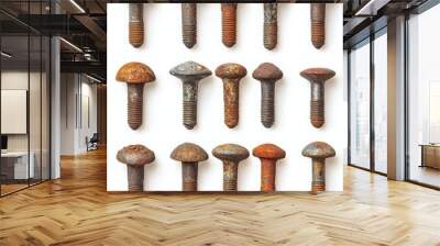 Nail Heads. Rusty Screws and Bolts, Aged and Rust-Eaten Nuts Texture Background Wall mural