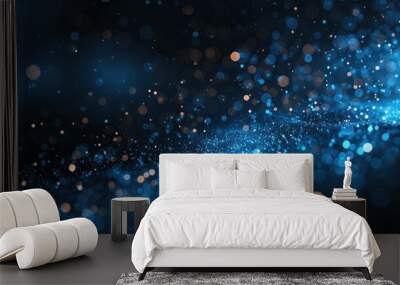 Particle Effect. Abstract Dark Blue Bokeh Background with Dust Particles Wall mural