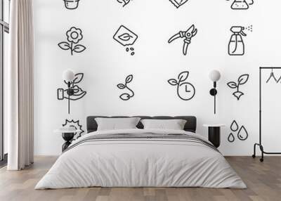 Plants related icons: thin vector icon set, black and white kit Wall mural