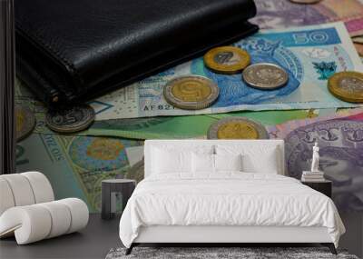 Polish zloty currency money - banknotes, coins and wallet. Wall mural