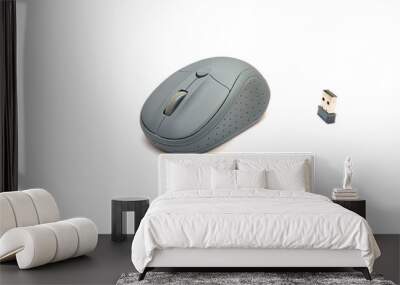 Portable Wireless mouse with a USB adapter on a white background Wall mural