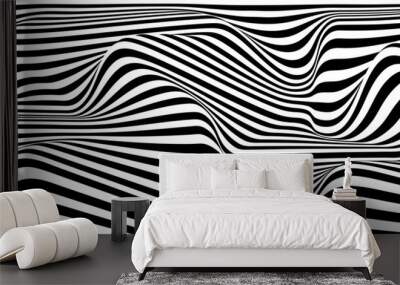 Psychedelic optical illusion. Abstract vector distorted background with black and white lines. Op art pattern textures. Wall mural