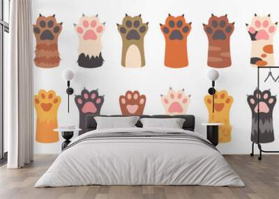 Cat paws set, collection of various cute kitten legs, domestic animal foot. Different funny pet paws Wall mural