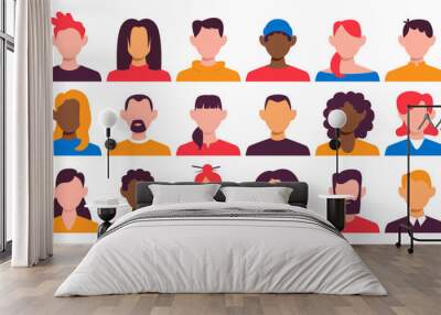 Diverse men and women people faceless profile headshot avatar isolated set on white background Wall mural