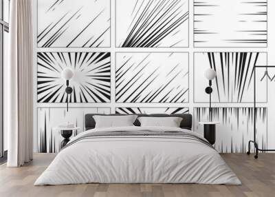 Monochrome frames with manga lines in different design set for comics book and magazines creation Wall mural