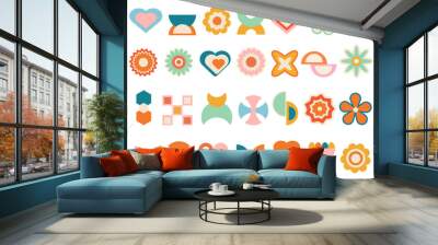 Retro geometric flowers graphic design abstract art floral element isolated set on white background Wall mural