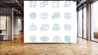 Vector line set of icons related with cubes. Simple outline sign. Editable stroke. Wall mural