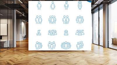 Vector line set of icons related with people. Contains monochrome icons like person, team, man, woman, group, crowd and more. Simple outline sign. Editable stroke. Wall mural