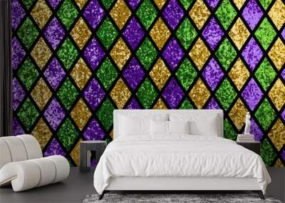 shiny green, purple and golden pattern background Wall mural