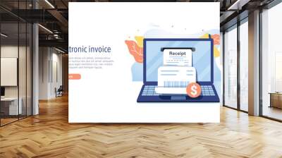 Electronic receipt or invoice in flat vector illustration. Digital bill for mobile internet banking concept. Wall mural