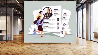 Employer hiring and recruiting with job CV documents screening. Human resources professional, headhunter searching Wall mural