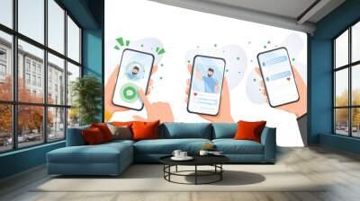 New chat messages notification on mobile phone. Sms bubbles on cellphone screen. People chatting. Vector flat design Wall mural