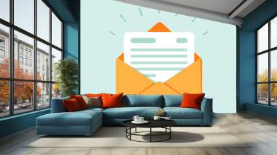 Open envelope with a document. New letter. Sending correspondence. Wall mural