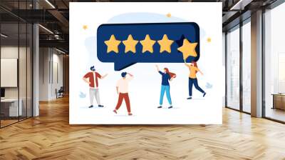 People Characters Giving Five Star Feedback. Clients Choosing Satisfaction Rating and Leaving Positive Review. Customer Wall mural