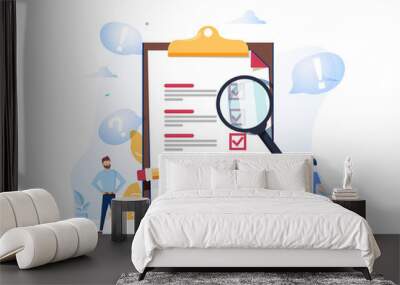 Survey vector illustration. Flat mini persons concept with quality test and satisfaction report. Feedback from customers Wall mural