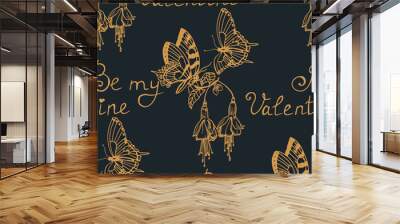 Valentine's Day seamless pattern flower and butterfly Wall mural